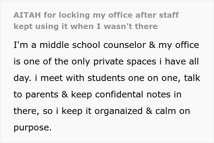 Staff Offended When Counselor Locks Their Private Office, Mad As Nobody Can Secretly Use It Anymore