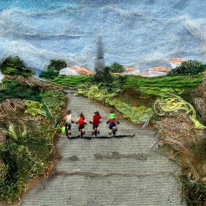 Artist Uses Embroidery And Recycled Fabrics To Capture The Magic Of Simple Everyday Scenes (55 Pics)