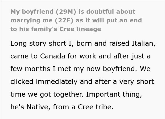 Italian Woman’s Engagement Falls Into Doubt After Native Fiancé’s Family Rejects Her For Her Blood