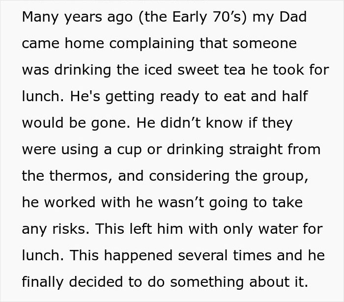 Food Thief Learns A Lesson When Coworker Gets Fed Up With Being Left Without His Iced Sweet Tea