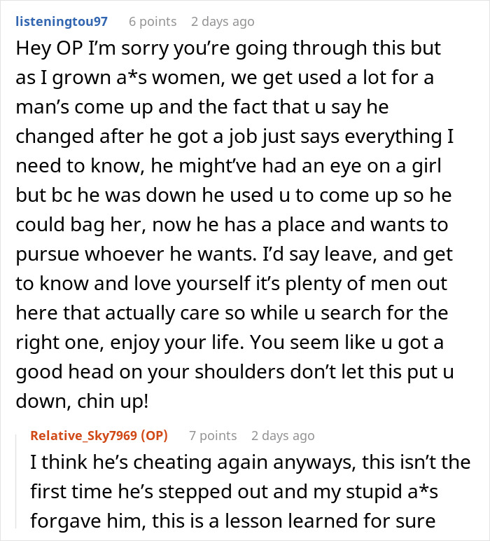 Woman Supports Unemployed Boyfriend, He Leaves Her Homeless As Soon As He Finds A Job