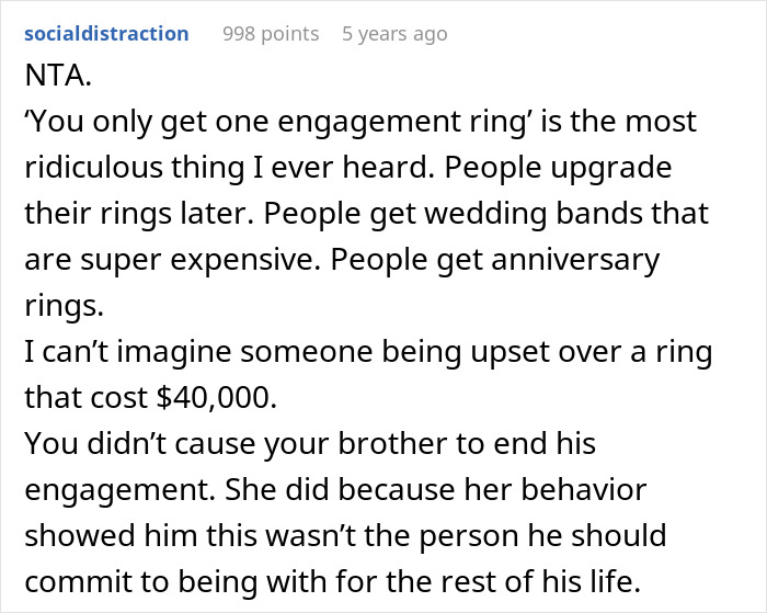Sister Tells Bro Fiancée’s $40K Ring Complaint Is “God’s Red Flag”, He Calls Off Entire Proposal