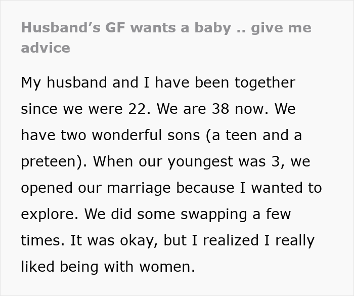 Open Marriage Takes A Wild Turn When Husband’s GF Asks For A Baby, Wife Gives Him An Ultimatum