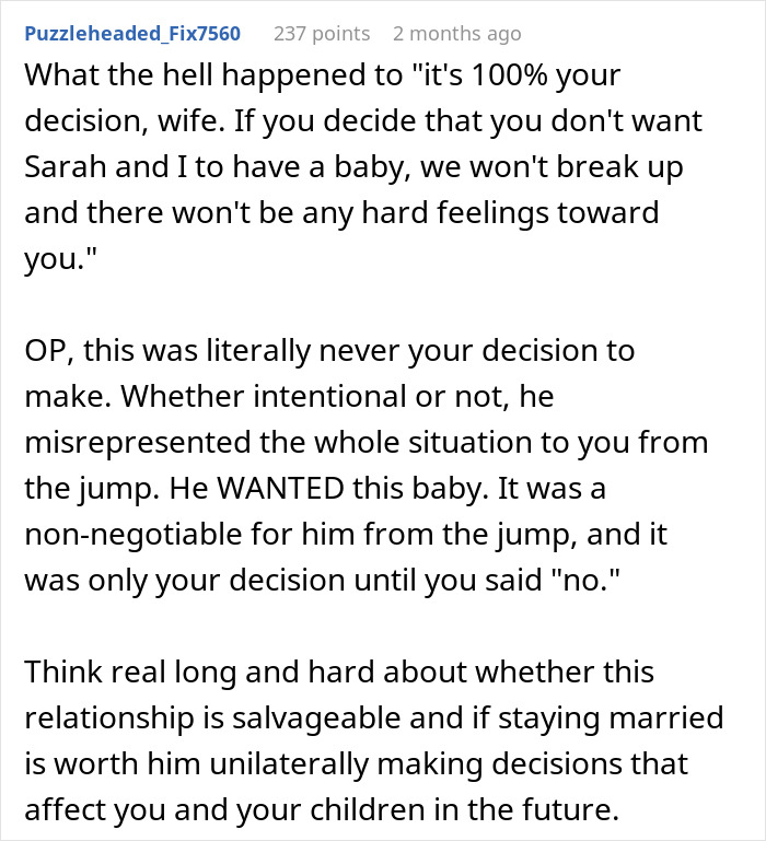 Open Marriage Takes A Wild Turn When Husband’s GF Asks For A Baby, Wife Gives Him An Ultimatum