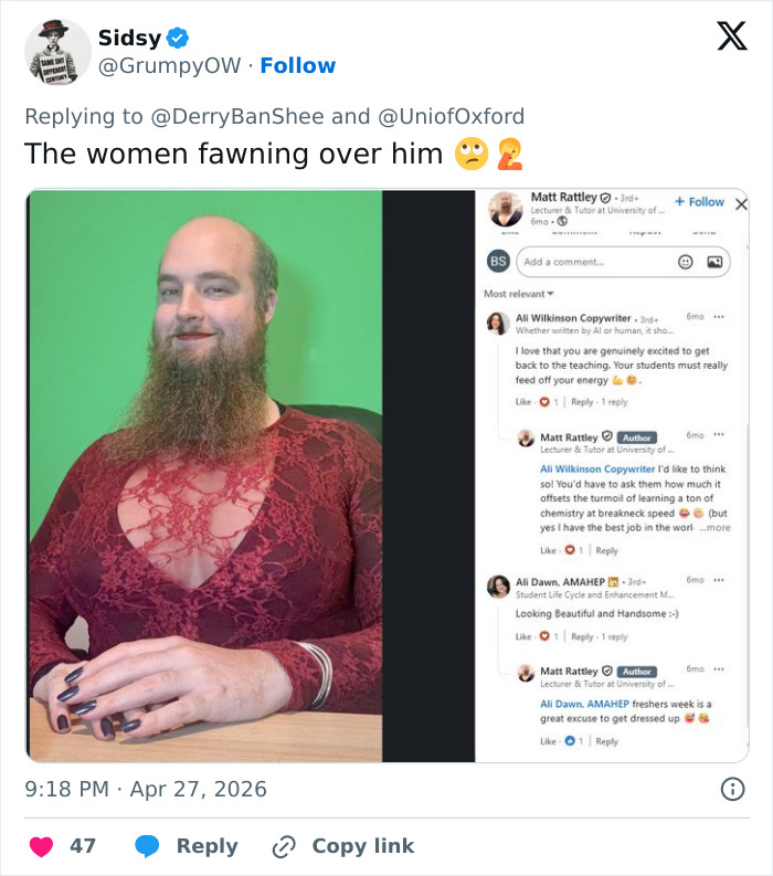“Insult To Women”: Male Lecturer Wears Fake Breasts And Major Cleavage, University Of Oxford Brutally Slammed