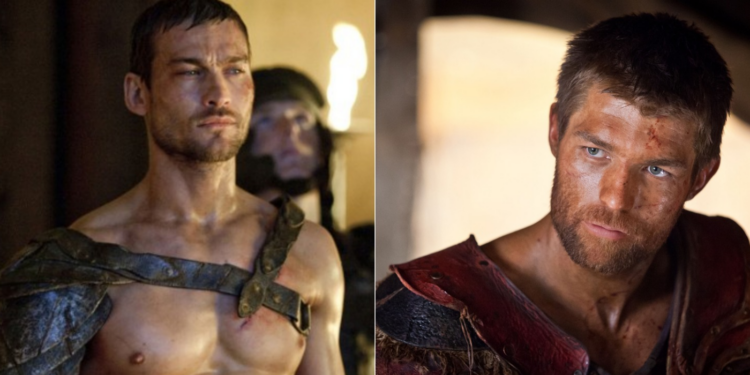 Andy Whitfield and Liam McIntyre as Spartacus