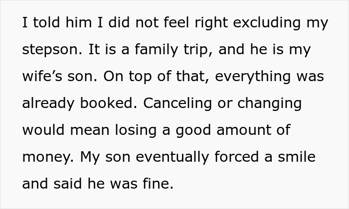 Son Wants To Feel Special By Going On First Vacation With Dad, Refuses To Go If Stepbro Is Going
