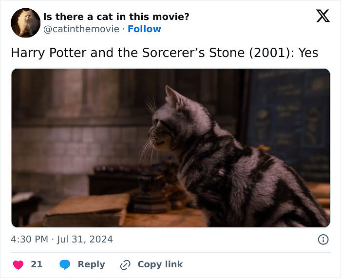 This X Page Tracks Every Cat In Cinema, Here Are 83 You Probably Didn&rsquo;t Notice