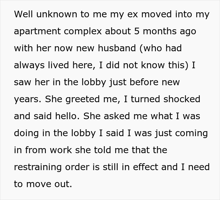 Ex-Wife Enforces Old Restraining Order After Moving Into Guy’s Building, Puts His Home At Risk