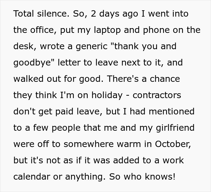 Employee Quietly Walks Away, Charges Panicking Company 3.5x To Fix Their Mistake