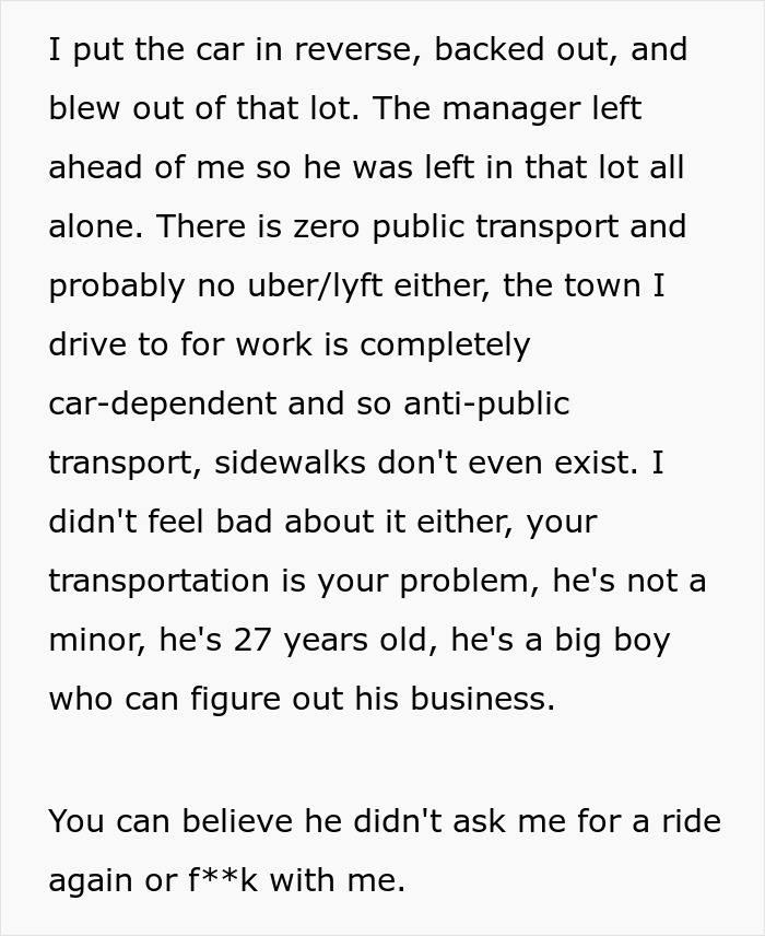 Man Has The Satisfaction To Inconvenience Coworker From Hell When He Asks For A Ride Home