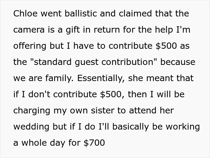 Bride Furious Sibling Refuses To Give Her $500 Wedding Gift After Agreeing To Work For Her For Free