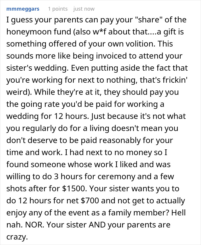 Bride Furious Sibling Refuses To Give Her $500 Wedding Gift After Agreeing To Work For Her For Free