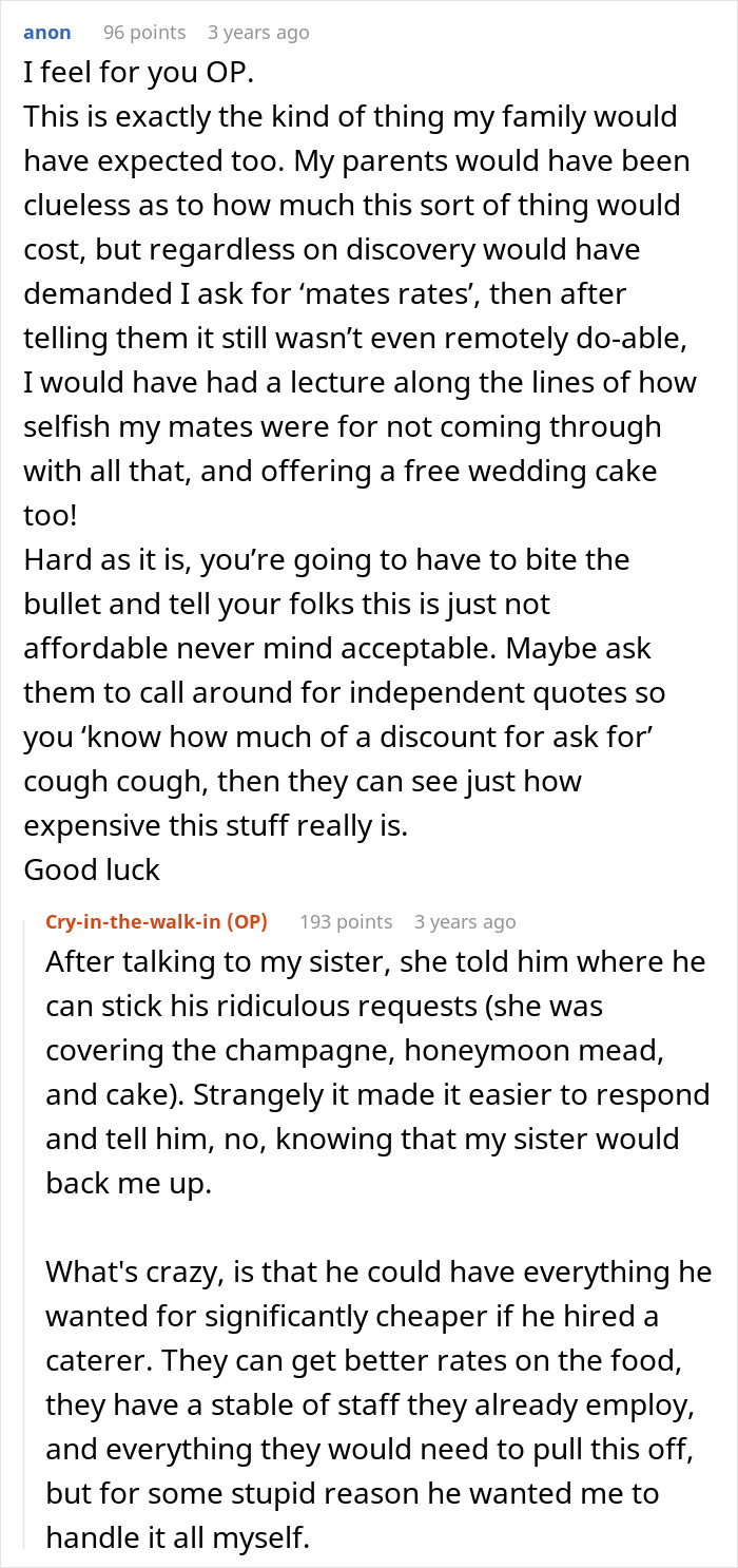 Broke Groom Wastes His Inheritance, Somehow Expects Chef Sis To Cater His Entire Wedding For Free