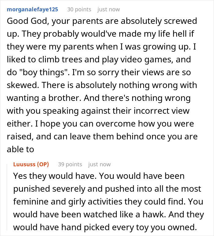 Lonely 16YO Wants A Brother As He Has 5 Sisters, Parents Who Enforced Gender Roles Shame Him For It