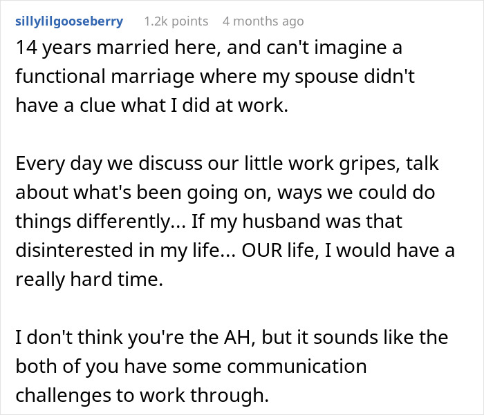 Man Was Never Interested In Wife&rsquo;s Job So She Refuses To Talk About It When He Suddenly Wants To Know