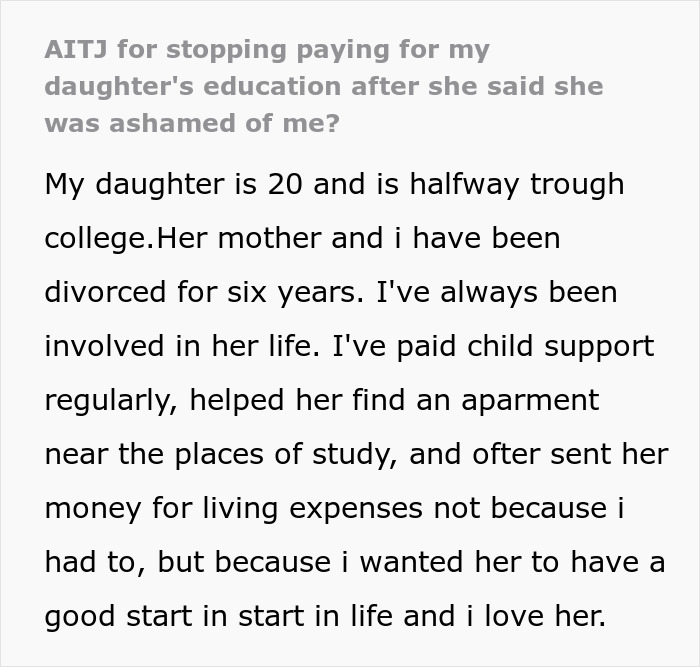 20YO Calls Dad “Family Driver” In Front Of Friends, He Takes Away Her Funds As She’s Ashamed Of Him