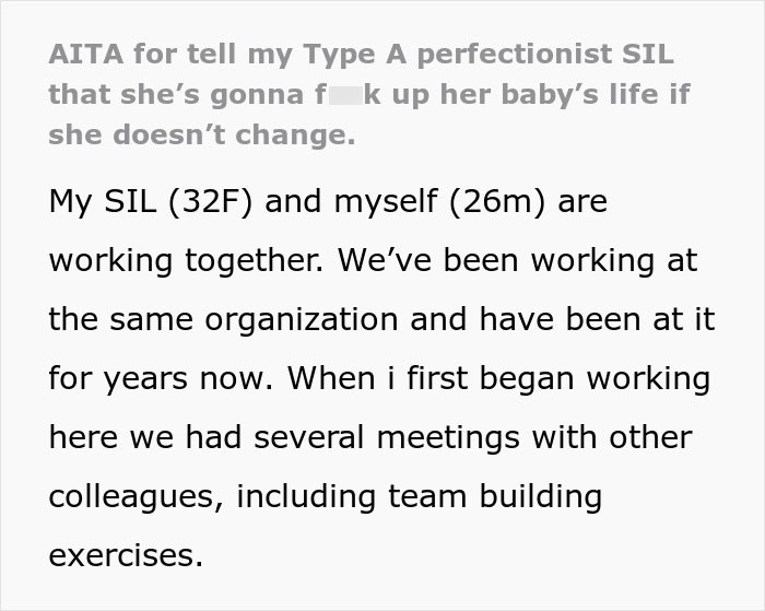 BIL Tells “Smug Perfectionist” SIL If She Doesn’t Change, It Will Affect Her Future Kid, She’s Hurt