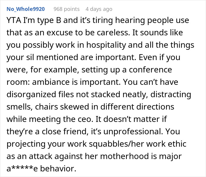 BIL Tells “Smug Perfectionist” SIL If She Doesn’t Change, It Will Affect Her Future Kid, She’s Hurt