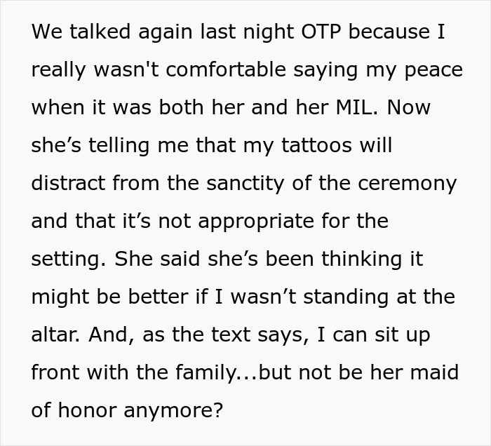 Maid Of Honor Gets Her Title Taken Away Because Her Tattoos Aren&rsquo;t Suitable For Church Anymore