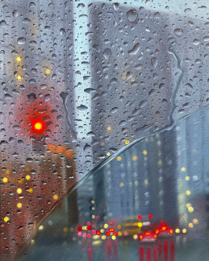 33 Hyper-Realistic Rain Paintings By This Artist That Look Almost Like Photographs