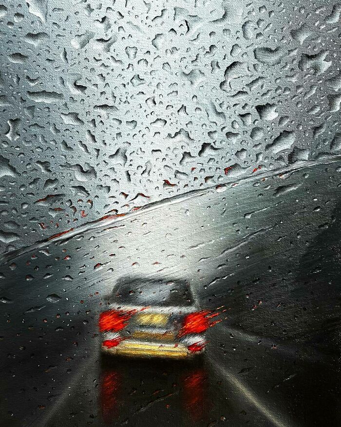 33 Hyper-Realistic Rain Paintings By This Artist That Look Almost Like Photographs