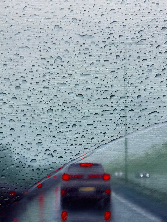 33 Hyper-Realistic Rain Paintings By This Artist That Look Almost Like Photographs