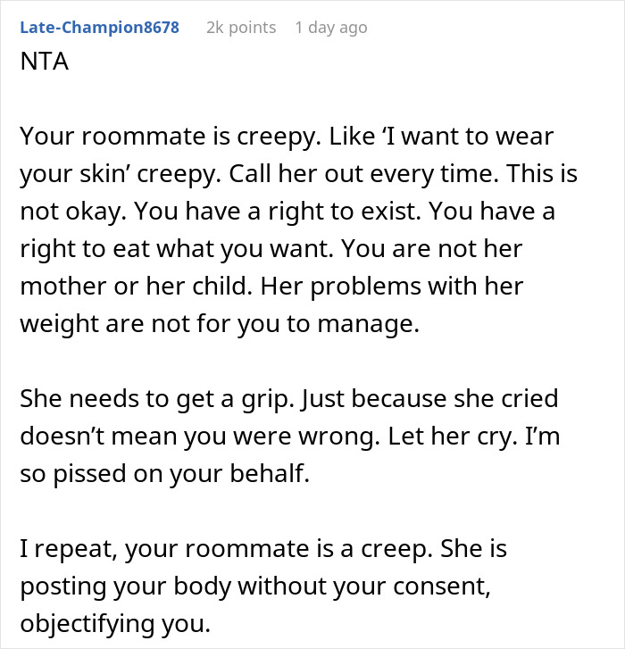 &ldquo;You&rsquo;re Never Going To Be Me&rdquo;: Woman Snaps At Roommate Who&rsquo;s Obsessed With Her Weight And Body