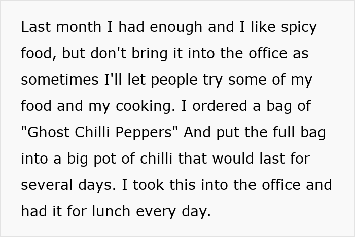 Office Food Thief Steals Ghost Pepper Chili And Runs To HR, Accidentally Speeds Up Their Own Firing