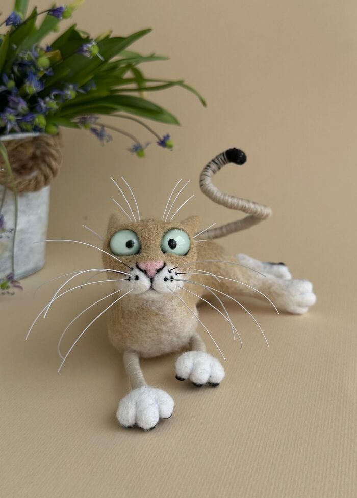 43 Wool Felted Cats With Over-The-Top Whiskers And Even Bigger Attitudes By Mary Derkach