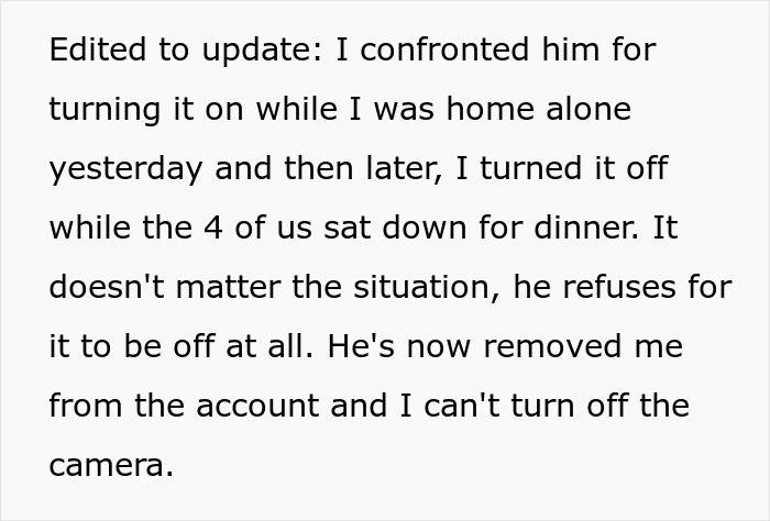 Controlling Man Insists On Keeping Indoor Camera On All The Time, Mad At Wife For Turning It Off