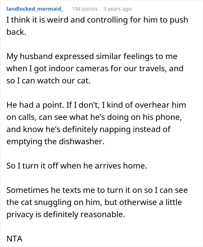 Controlling Man Insists On Keeping Indoor Camera On All The Time, Mad At Wife For Turning It Off