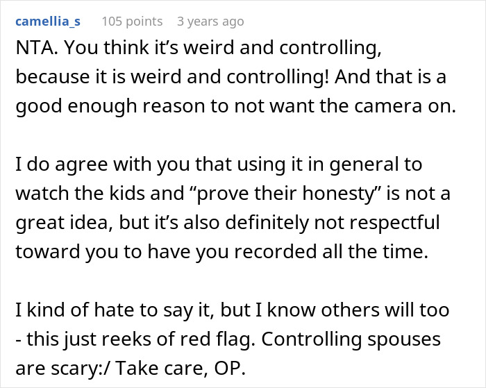 Controlling Man Insists On Keeping Indoor Camera On All The Time, Mad At Wife For Turning It Off