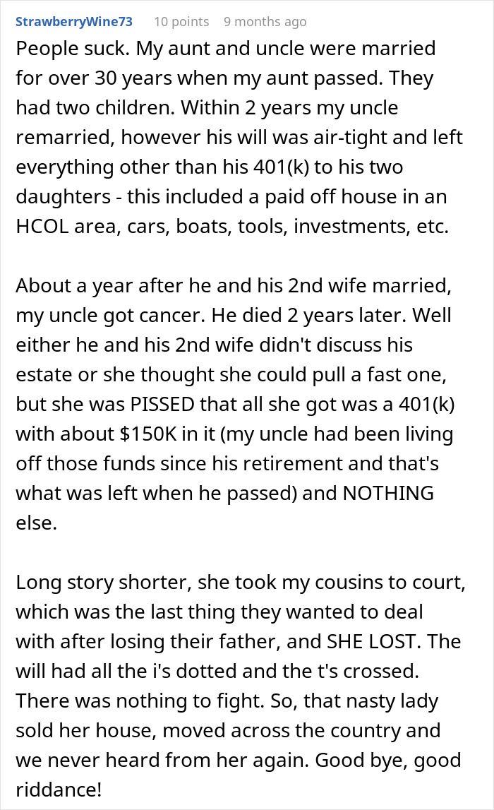 Greedy Guy Thinks He Deserves Late Wife’s Money Because He “Put Up” With Her Kids, Ends Up In Court