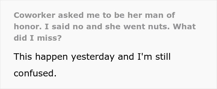 Pushy Bride Desperately Wants Gay Colleague To Be Her Man Of Honor, Goes Ballistic When He Refuses
