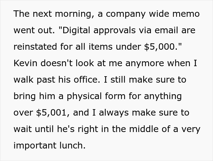 Controlling Boss Changes Policies And Wants Signatures For Everything, Regrets It After Workers Obey