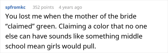 MIL Throws A Pity Party Over Not Wearing Green For Son’s Wedding, Plans To Switch Dresses Anyway