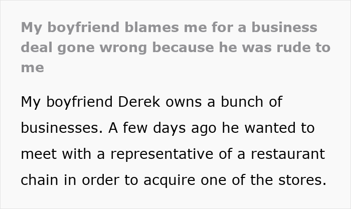 Man Humiliates GF In Front Of Potential Business Partner, Acts Surprised It Has Consequences Man Humiliates GF In Front Of Potential Business Partner, Acts Surprised It Has Consequences