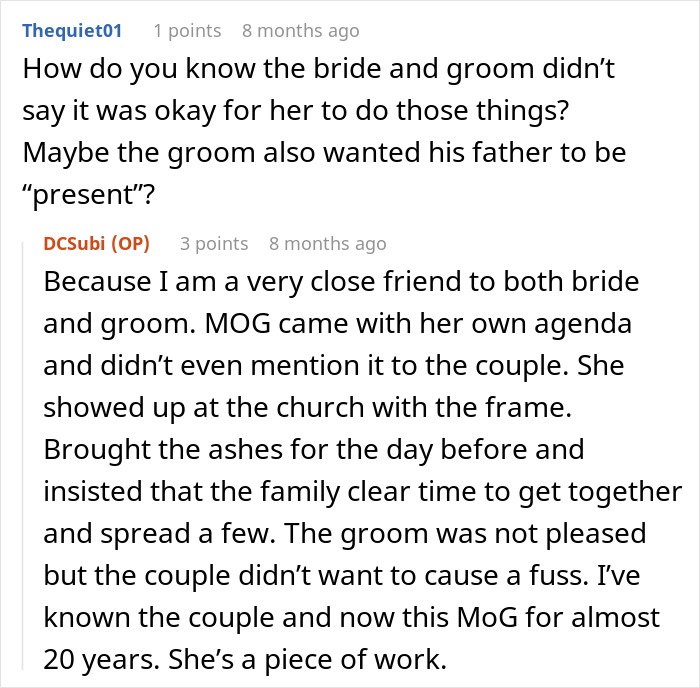 Bride Honors Late Dad During Wedding, MIL Puts On A Show To Prove That Her Grief Is Bigger Bride Honors Late Dad During Wedding, MIL Puts On A Show To Prove That Her Grief Is Bigger