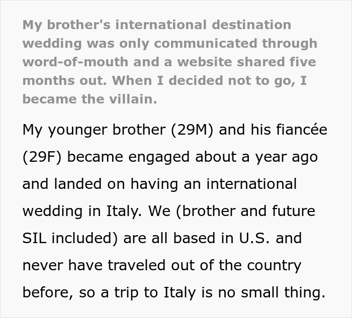 “I Became The Villain”: Woman Refuses To Attend Brother’s Wedding After Huge Miscommunication “I Became The Villain”: Woman Refuses To Attend Brother’s Wedding After Huge Miscommunication