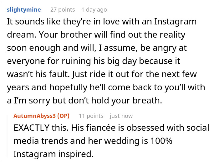 “I Became The Villain”: Woman Refuses To Attend Brother’s Wedding After Huge Miscommunication “I Became The Villain”: Woman Refuses To Attend Brother’s Wedding After Huge Miscommunication