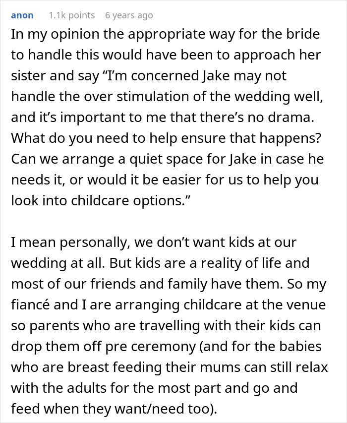 Bigoted Bride Makes Sure Autistic Nephew Isn’t At Wedding, Lies To Sis About It Being Kid-Free Event Bigoted Bride Makes Sure Autistic Nephew Isn’t At Wedding, Lies To Sis About It Being Kid-Free Event