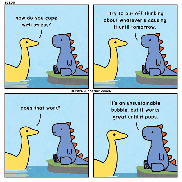 48 New “Dinosaur Couch” Comics Exploring Complex Emotions And Mental Health 48 New “Dinosaur Couch” Comics Exploring Complex Emotions And Mental Health