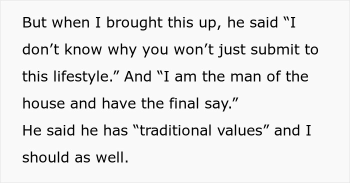 Guy Says GF Must “Submit” To Being A SAHM With Traditional Values, She Feels Lost And Trapped Guy Says GF Must “Submit” To Being A SAHM With Traditional Values, She Feels Lost And Trapped