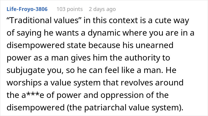 Guy Says GF Must “Submit” To Being A SAHM With Traditional Values, She Feels Lost And Trapped Guy Says GF Must “Submit” To Being A SAHM With Traditional Values, She Feels Lost And Trapped