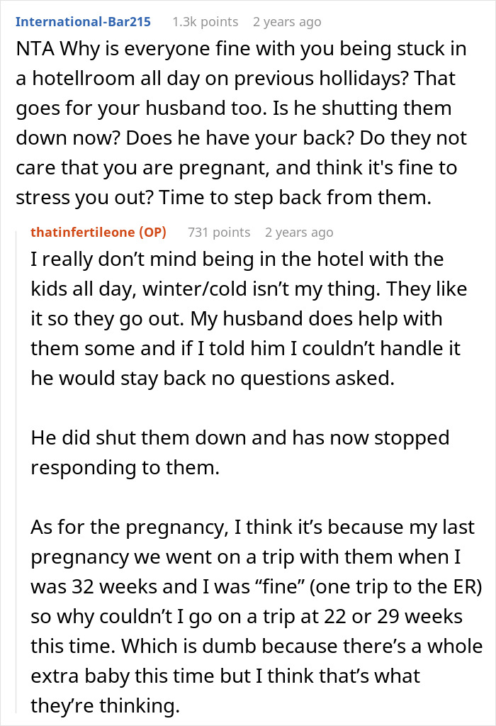 Woman Refuses Stressful Family Vacation While Pregnant, MIL Claims She’s Tearing Family Apart Woman Refuses Stressful Family Vacation While Pregnant, MIL Claims She’s Tearing Family Apart