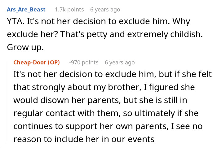 Man Tells Brother&rsquo;s GF She&rsquo;s Banned From All Family Events, His Reason Leaves Her Speechless