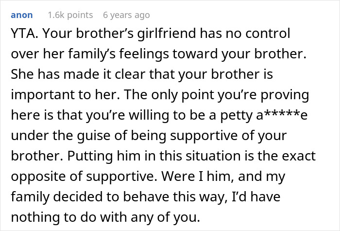 Man Tells Brother&rsquo;s GF She&rsquo;s Banned From All Family Events, His Reason Leaves Her Speechless