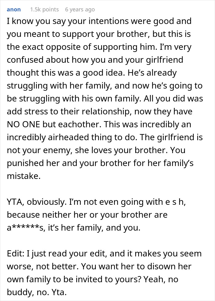 Man Tells Brother&rsquo;s GF She&rsquo;s Banned From All Family Events, His Reason Leaves Her Speechless