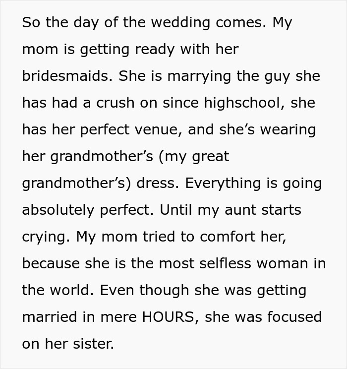Woman Cries At Sister’s Wedding Out Of Jealousy, Mom Tells Bride To Be “Less Happy” During Event Woman Cries At Sister’s Wedding Out Of Jealousy, Mom Tells Bride To Be “Less Happy” During Event